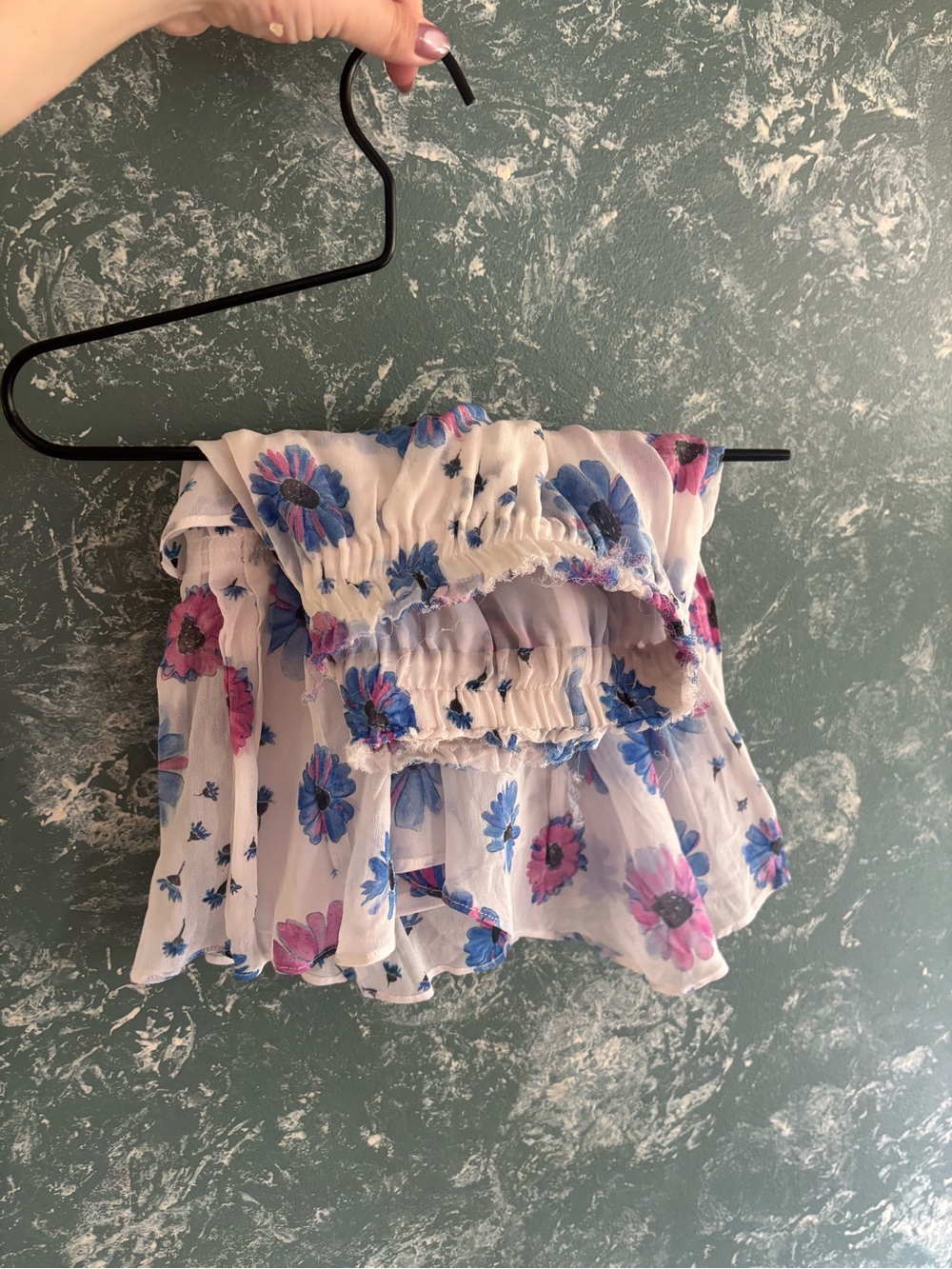 LoveShackFancy Floral Ruffle Skirt - White with Blue & Pink Blooms